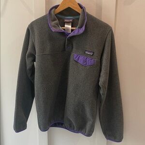Patagonia Gray and Purple Fleece Pullover
